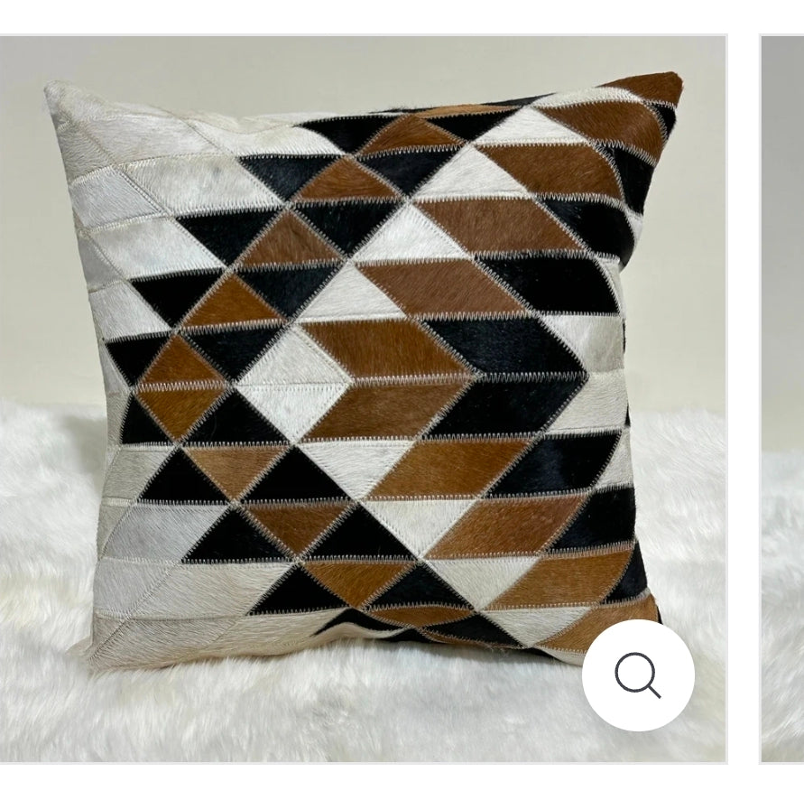 Diamond Patchwork Cowhide Pillow 16"x16"